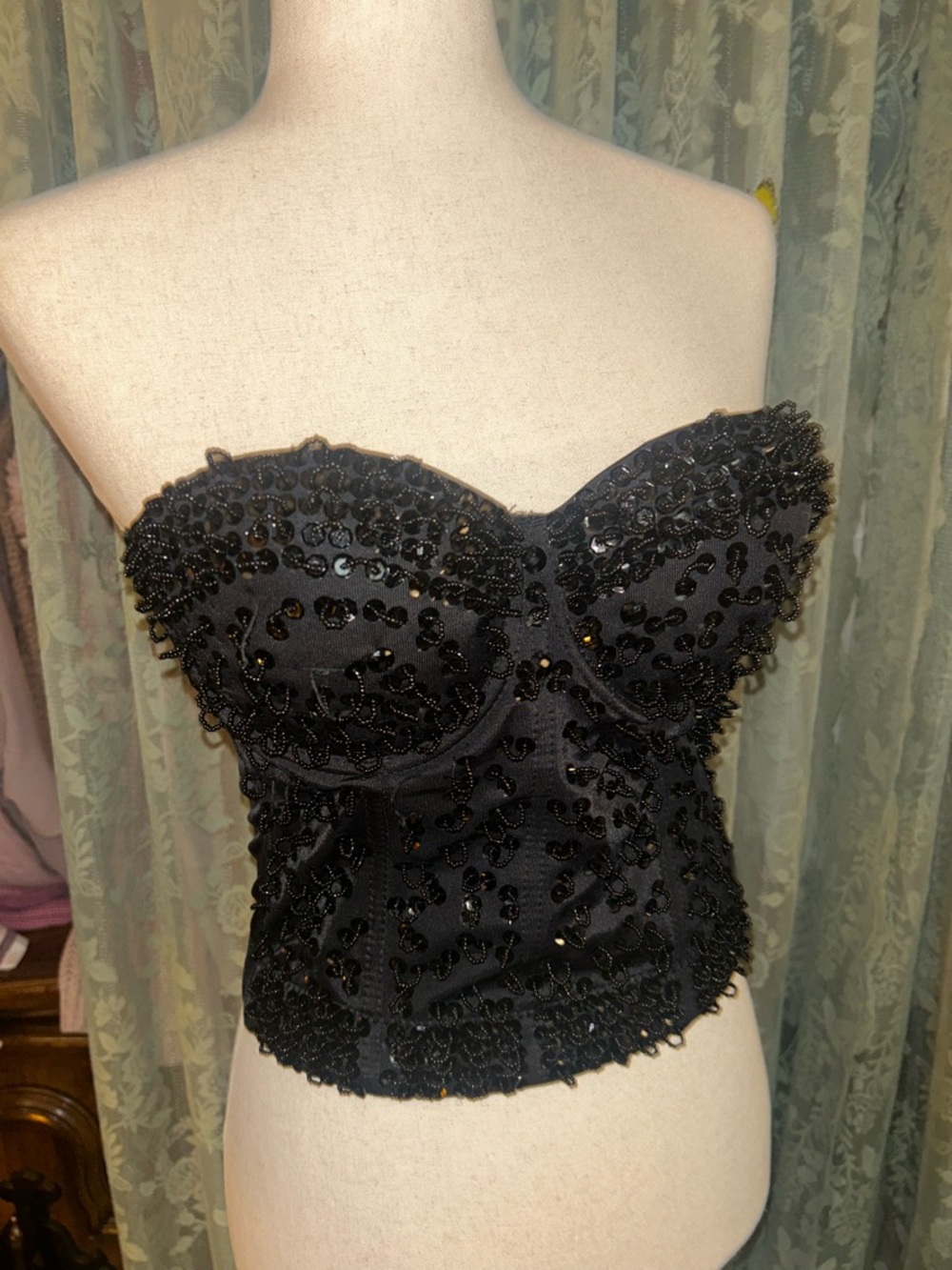 Black Beaded Strapless Bustier Camisole